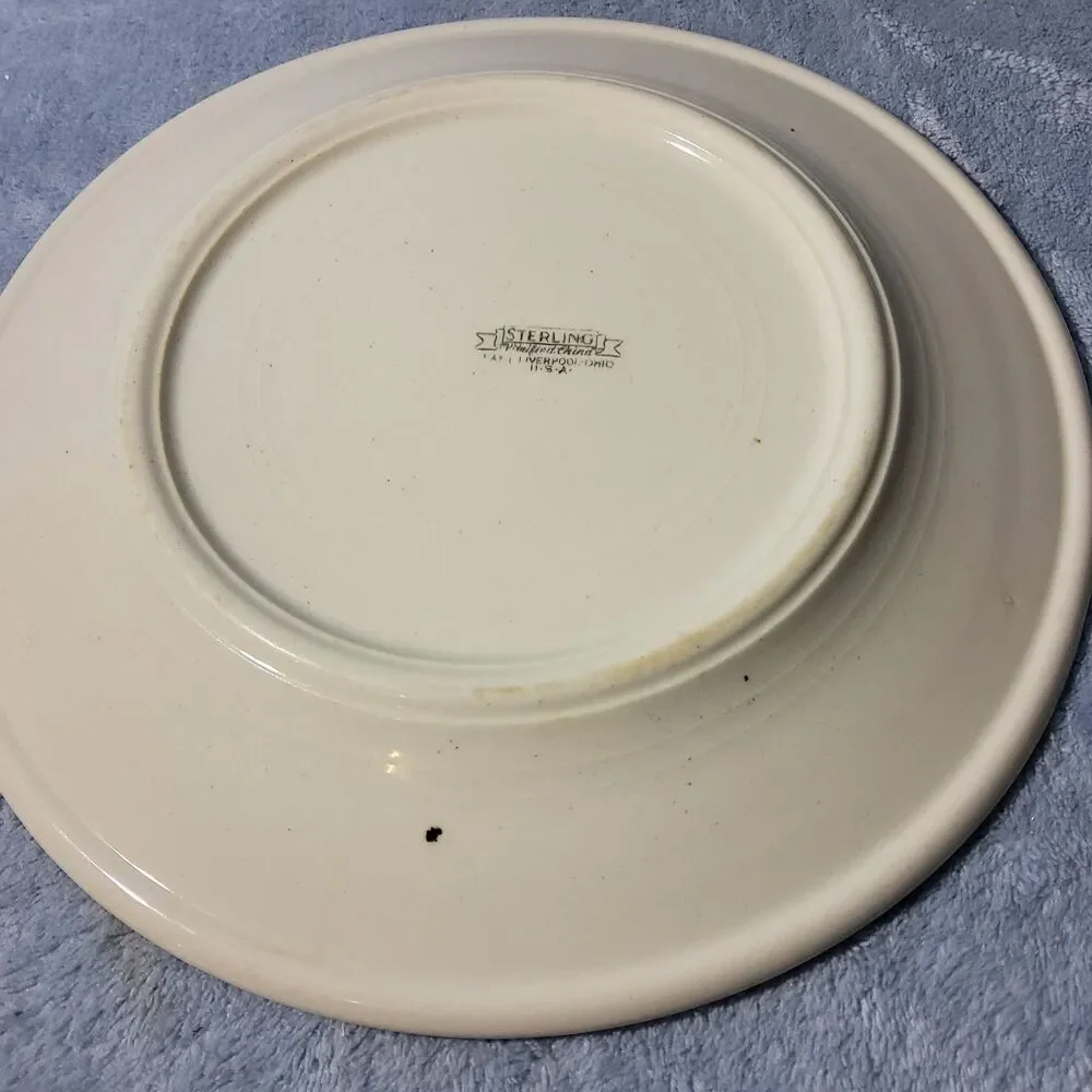 Vintage Sterling Vitrified China Green Stripe Rim Dinner Plate 9.25